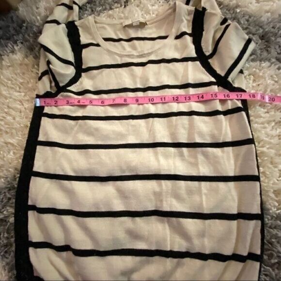 Loft womens cream black striped long sleeve round neck pullover knit sweater lrg - Picture 9 of 12